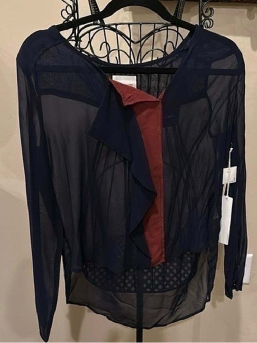 NWT Line & Dot 100% silk sheer long sleeve blouse color block top size S rare